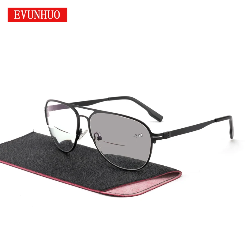 

EVUNHUO Big Frame Photochromic Bifocal Reading Glasses Men Diopter Presbyopic Eyeglasses UV400 Sun Eyewear +1.0-3.0