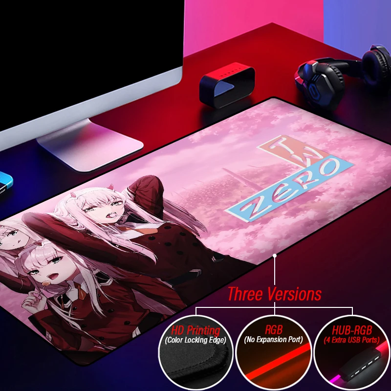 Anime Waterproof ZERO TWO Cute Mouse Pad RGB Illuminate Carpet Kawaii Gaming HUB 4 Port USB Read-Write Mat