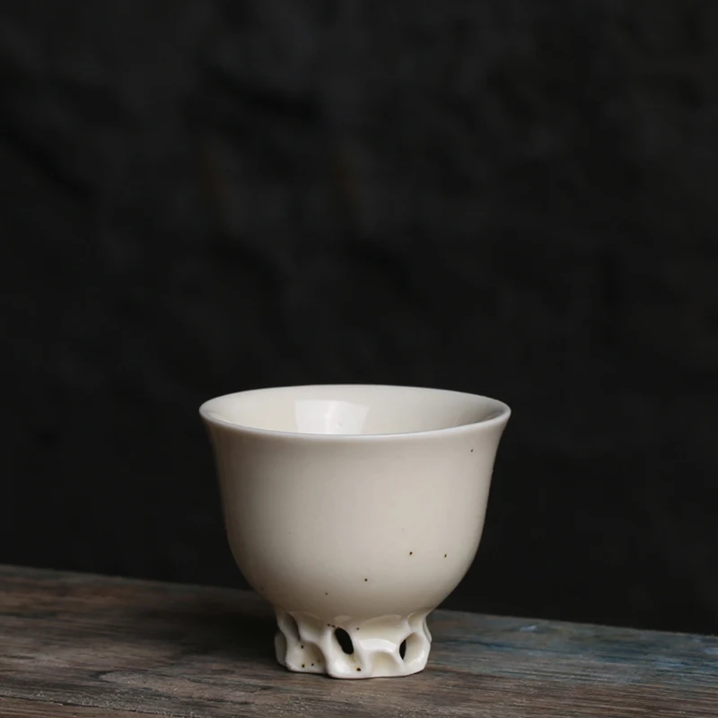 Taihu Stone Zen Cup, Standing Cup, Pu'er Tea Cup, Kung Fu Gongfu Tea Set, Ceramic White Porcelain, Retro Personality, NO.YZ29