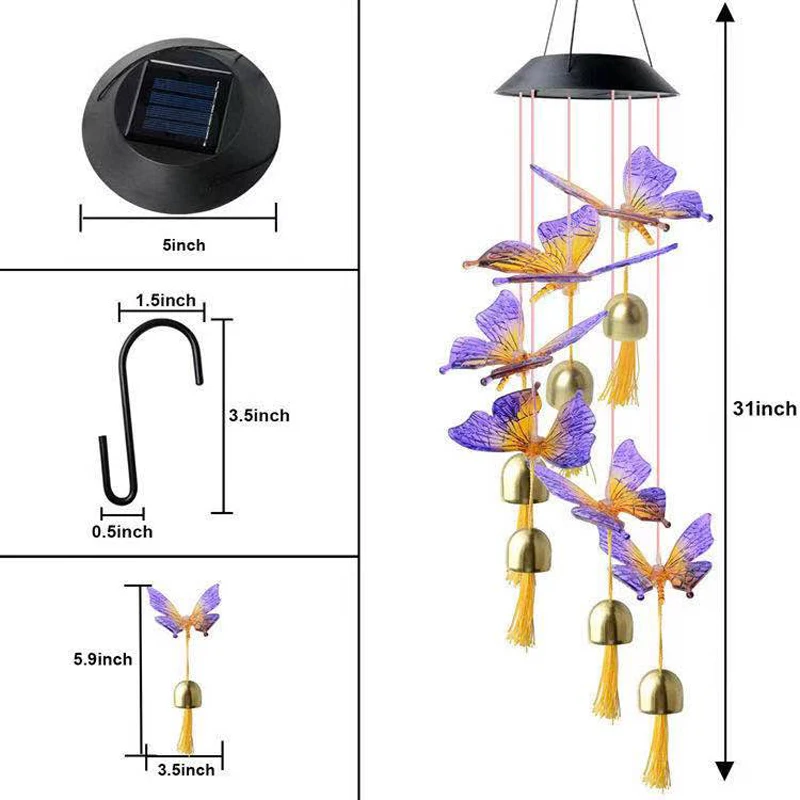 Imagem -04 - Lâmpada de Bulbo de Vento Solar Lâmpada Rgb Que Muda de Cor Borboleta Libélula Sino Cordão de Led Decoração de Paisagem Varanda