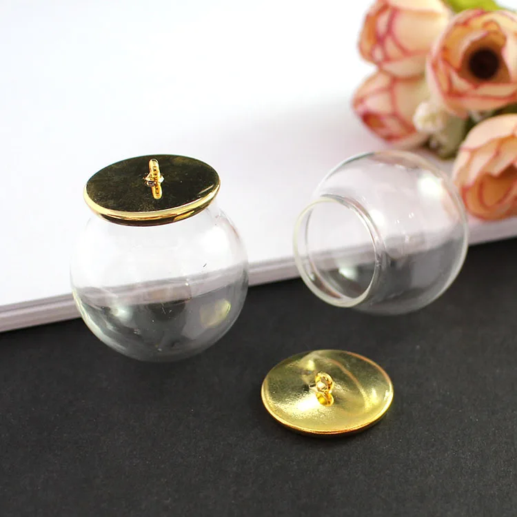 6PCS 30MM 20MM Ball Glass Globe Necklace Pendants With Simple Cap  Empty Hollow Glass Vials pendant Diy Finding