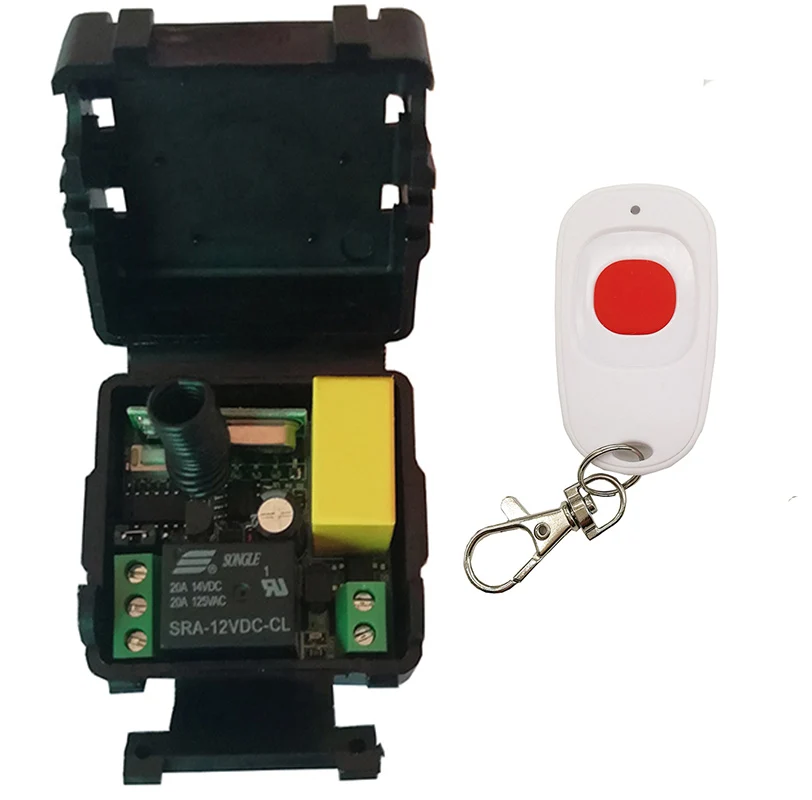 حجم صغير التيار المتناوب 220 فولت 1CH 1CH 10A نظام الترددات اللاسلكية للتحكم عن بعد التبديل ، استقبال + زر واحد الارسال أبواب المرآب مصاريع