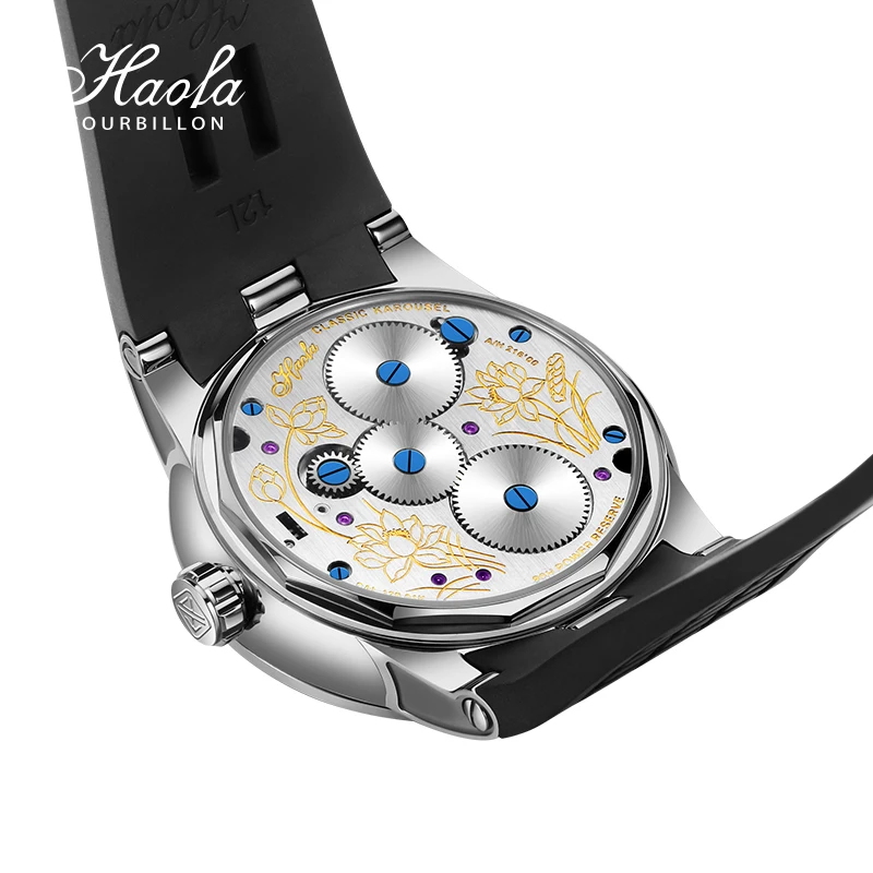 Haofa Top Luxury Carrousel Mechanical Watch For Men Sapphire Power Reserve 80H Fashion Watch Man Sapphire Rotating Watches 1951