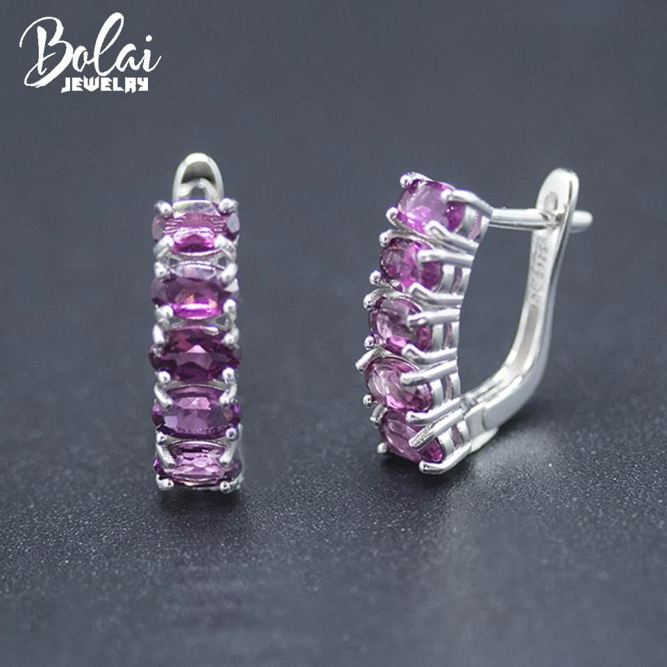 

Bolai 100% Natural Rhodolite Garnet Stud Clasp Earrings Real 925 Sterling Silver Gemstone Jewellry for Women Best Gift Earring