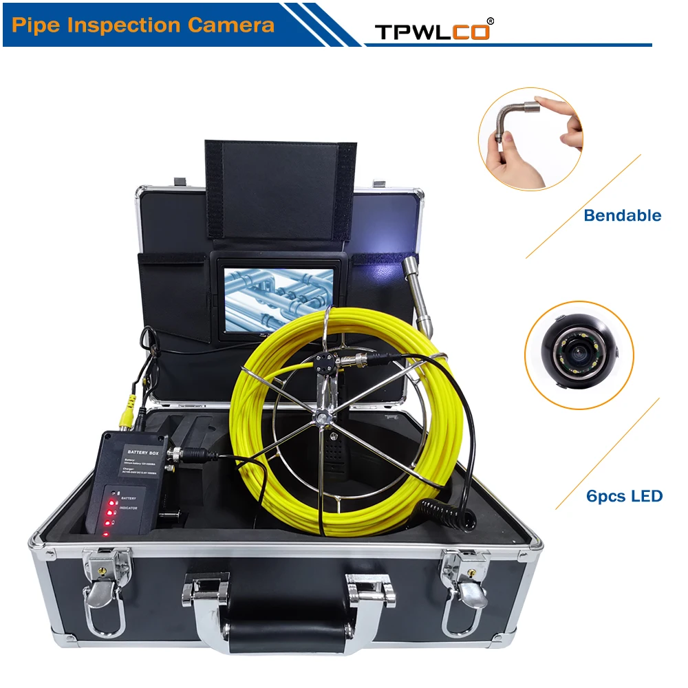 

TPWLCO 40m Cable 17mm 7inch Monitor New Industrial Drain Sewer Inspection Video Camera System with 6pcs LED and 4500mAh Battery