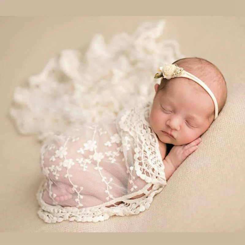 High Quality Lace Newborn Baby Photo Wraps Cotton Soft Infant Photography Fairy Swaddle Blanket Photo Shoot Filler Background