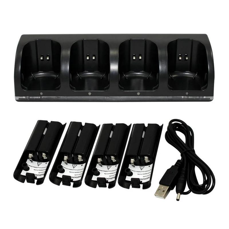 For Nintendo Wii Remote Controller Charging Dock Station + 4pcs 2800mAh Rechargeable Batteries For Wii Gamepad Battery Charger