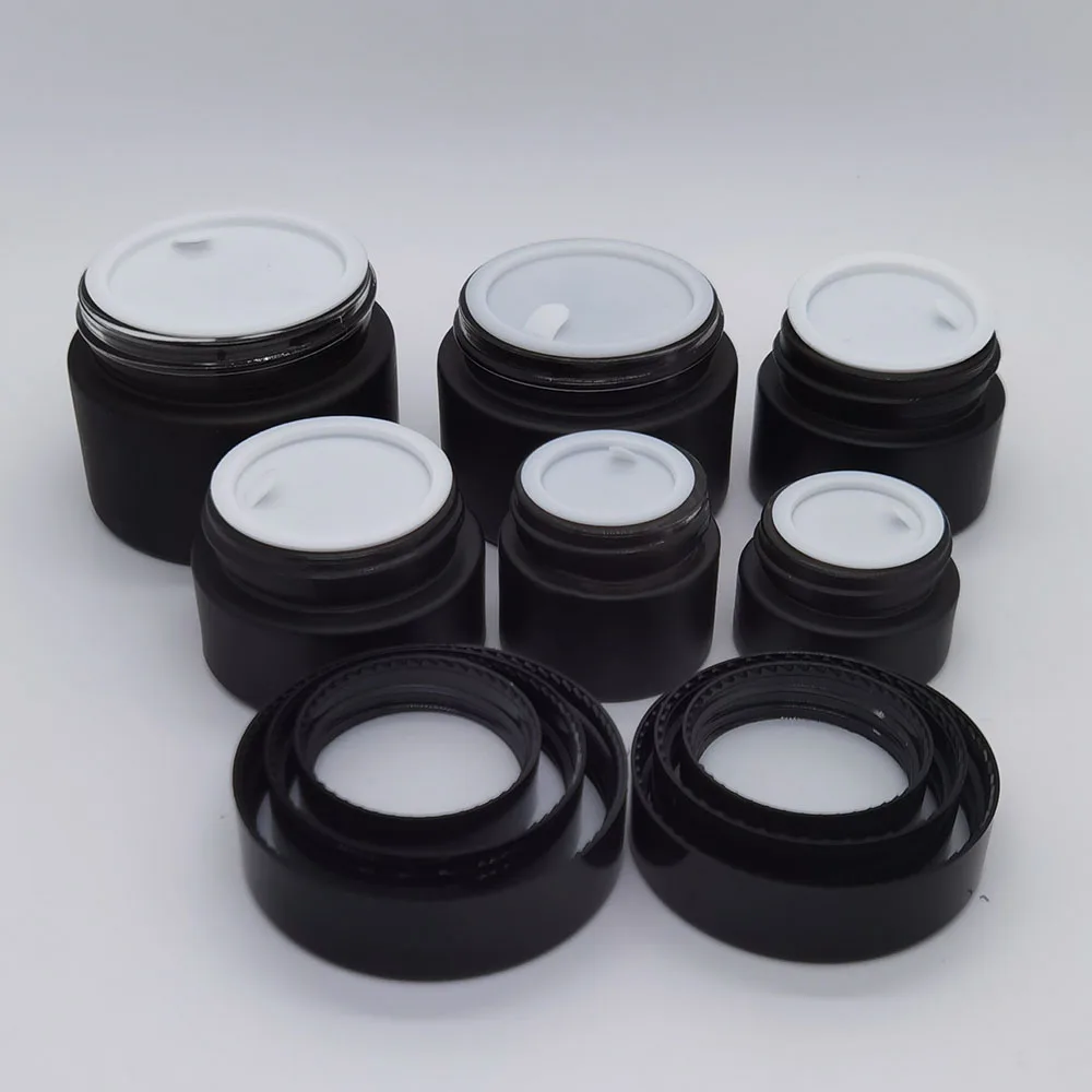 100pcs/lot 30g 50g Cosmetic Containers Black Glass Cream Jar With Black Cap 30ml 50ml Eye Shadow Face Cream Container