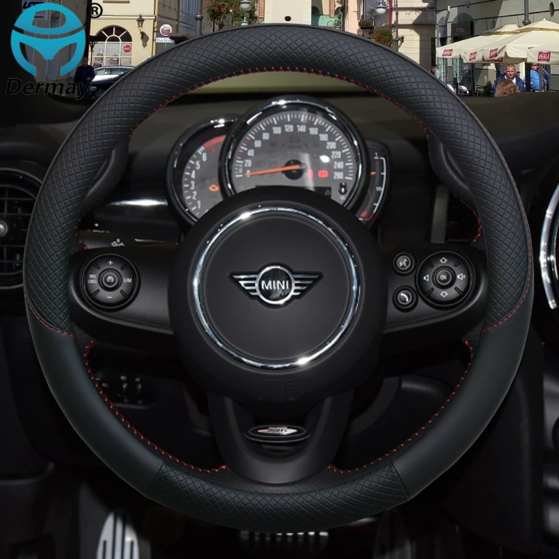 100% DERMAY Brand Leather Car Steering Wheel Cover for MINI Cooper R56 Clubman Countryman Clubvan Coupe Auto Accessories