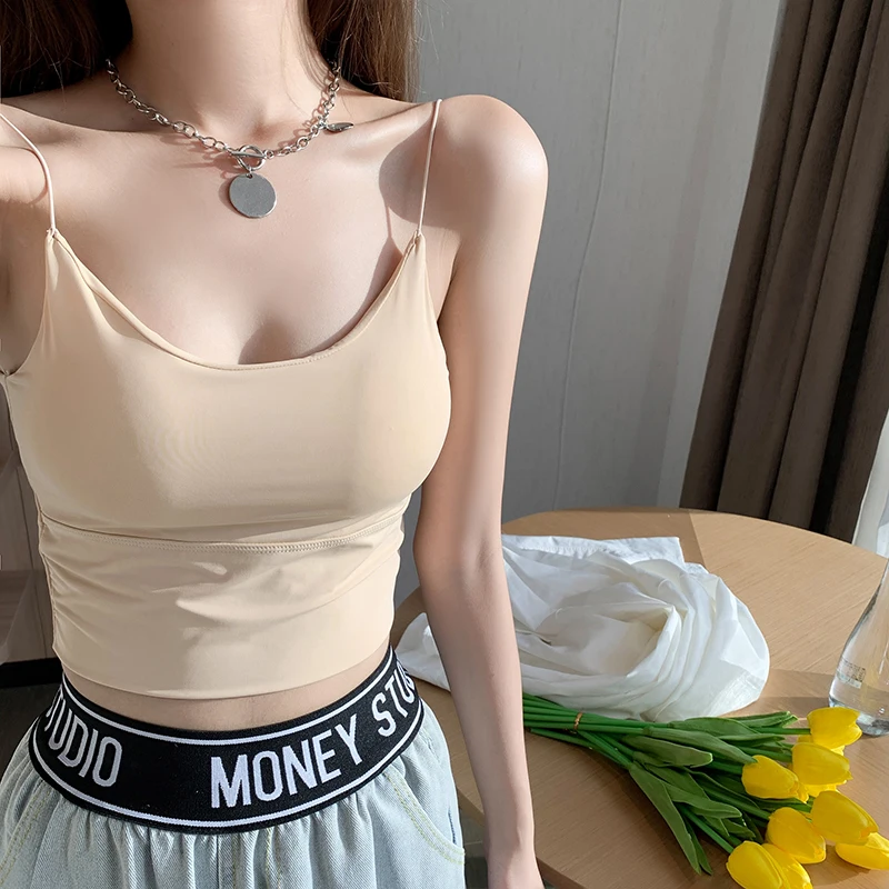 Real Shot Without Steel Ring Tube Top with Chest Pad Elastic Thin Suspenders V-neckline Low-neck Big Backless U-shaped Beautiful