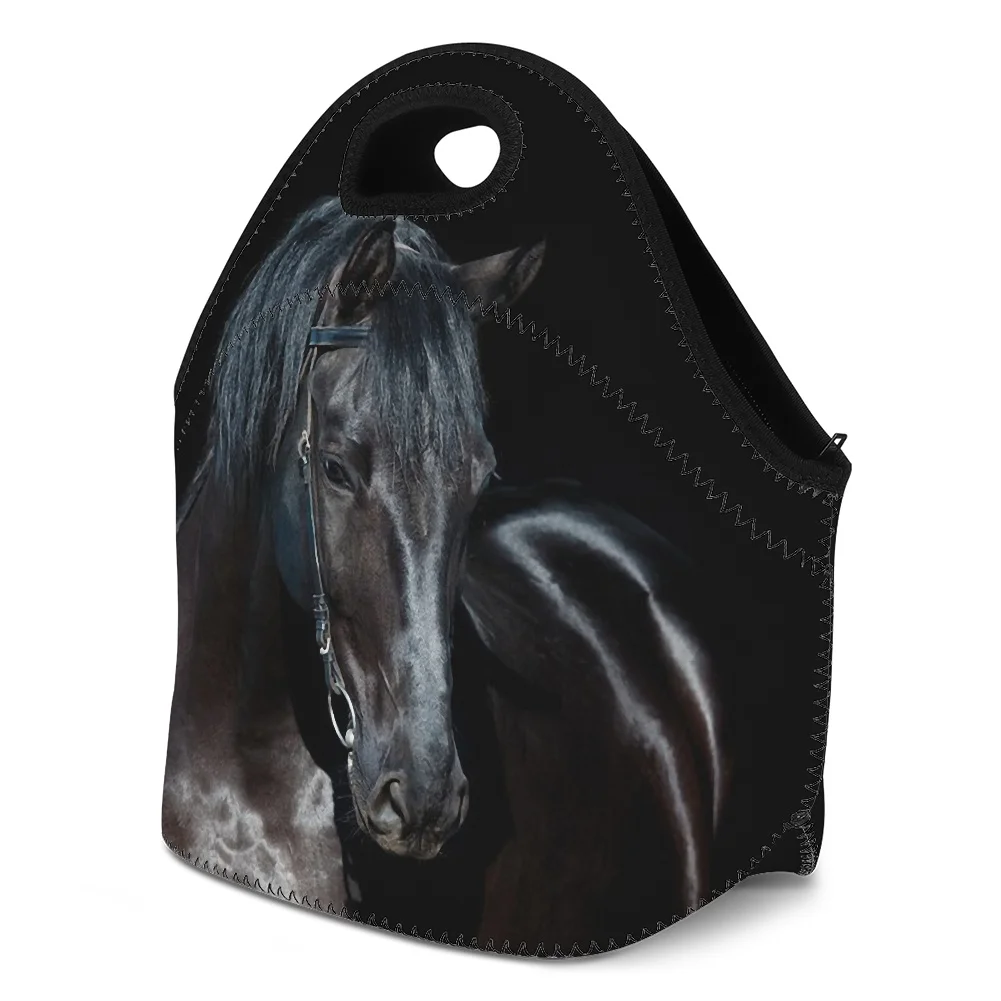 HYCOOL New 2022 Lunch Pouch Reusable Black Horse Print Thermal Box Large Capacity Insulated Picnic Bag Eco Portable Female Tote