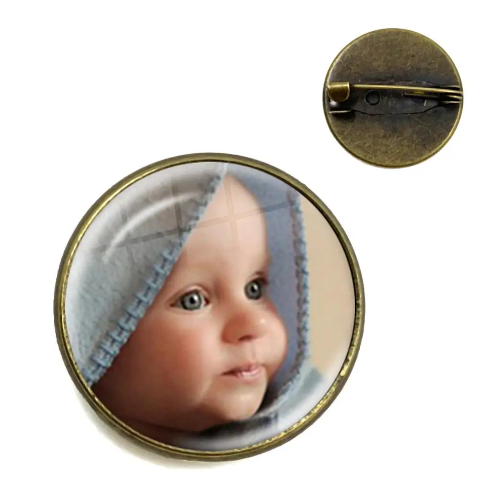 Custom Brooch Photo Mum Dad Baby Children Grandpa Parents Custom Designed Logo Photo Gift For Family Anniversary Collar Pins