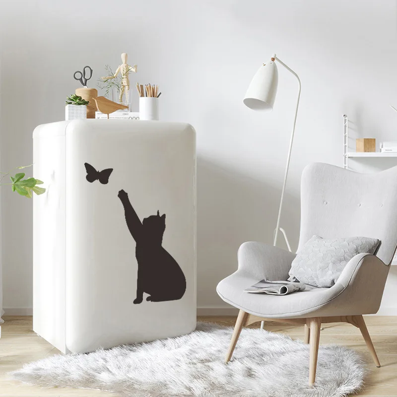Creative Kitten Butterfly Wall Sticker Living Room Bedroom Background Decoration Cupboard Wallpaper Cute Cat Stickers Home Decor