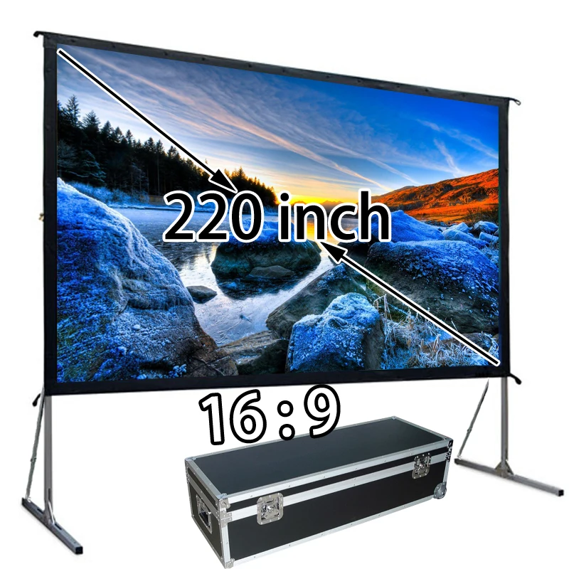 HD 220inch 16:9 Projector Screens Fast Folding Quick Start Front Projection Screen Fabric With Frame Case For Outdoor Cinema