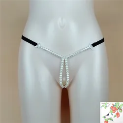 Sexy G string Thongs Elastic Briefs Crotch Open Chain Thongs For Women Seamless Underwear sex Wear Wrotic Panties Pearls S1086