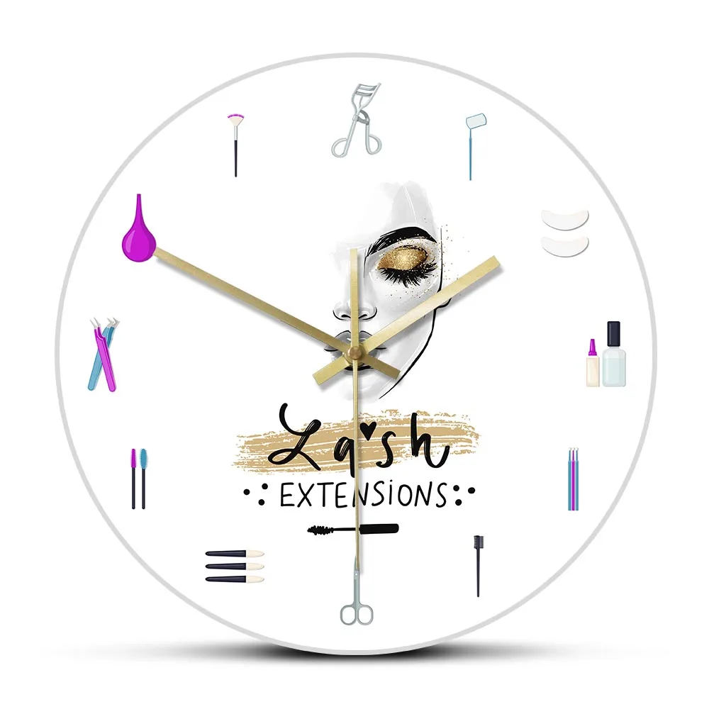 Eyelash Extensions Business Sign Decorative Wall Clock Girly Lash Tools Beauty Salon Clock Fashion Art Girl Room Vanity Decor