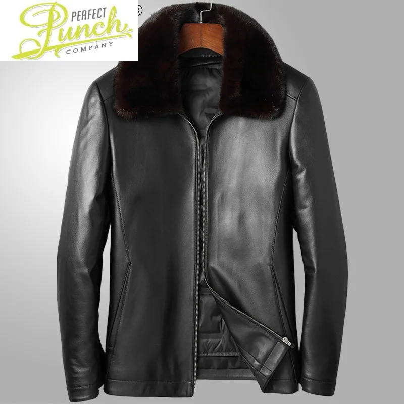 

Genuine Men's Sheepskin Leather Jacket Men Real Mink Fur Collar Down Jackets Thick Clothes Male Hommes Veste LXR224