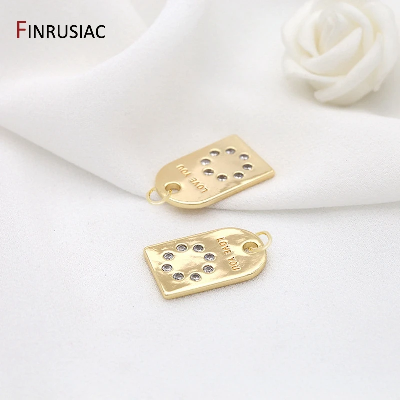 Square Shape Engerved LOVE YOU Letter Tag Pendant,14K Gold-Plated Brass with Zircon Pendant Material DIY Jewelry Accessory view 5