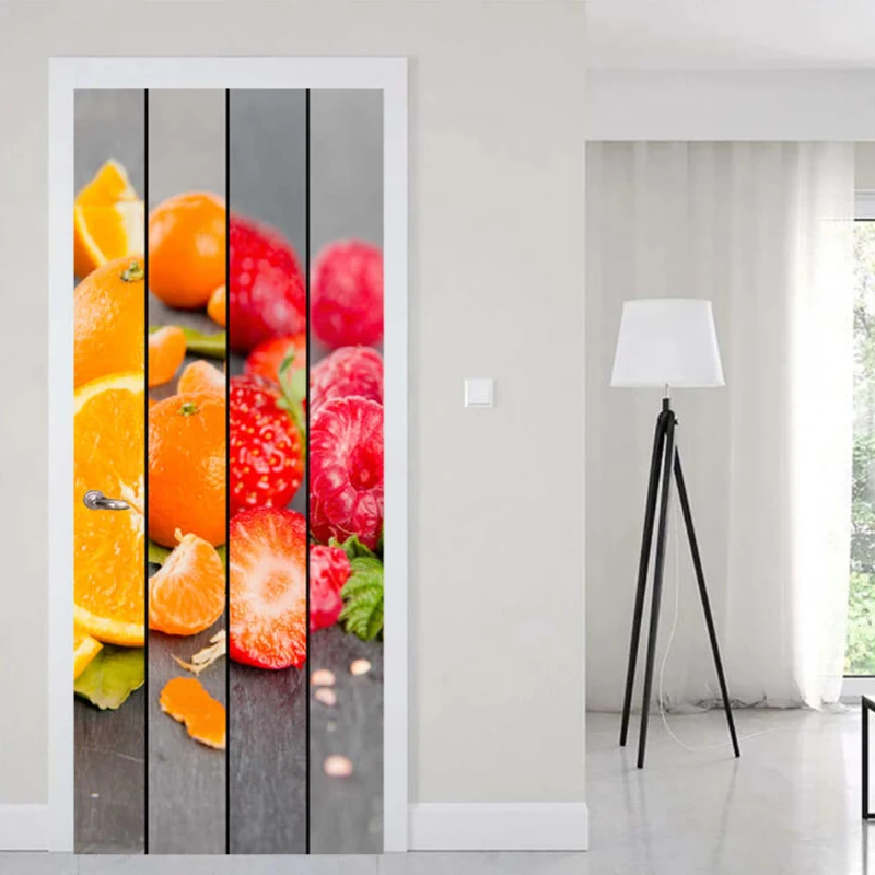 Self-adhesive colorful fruit art door sticker home decoration door cover wall stickers mural porch wallpaper poster