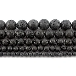 Natural Black Volcanic Lava Round Loose Beads Strand 4/6/8/10/12/14/16/18/20 MM For Jewelry DIY Making Necklace Bracelet