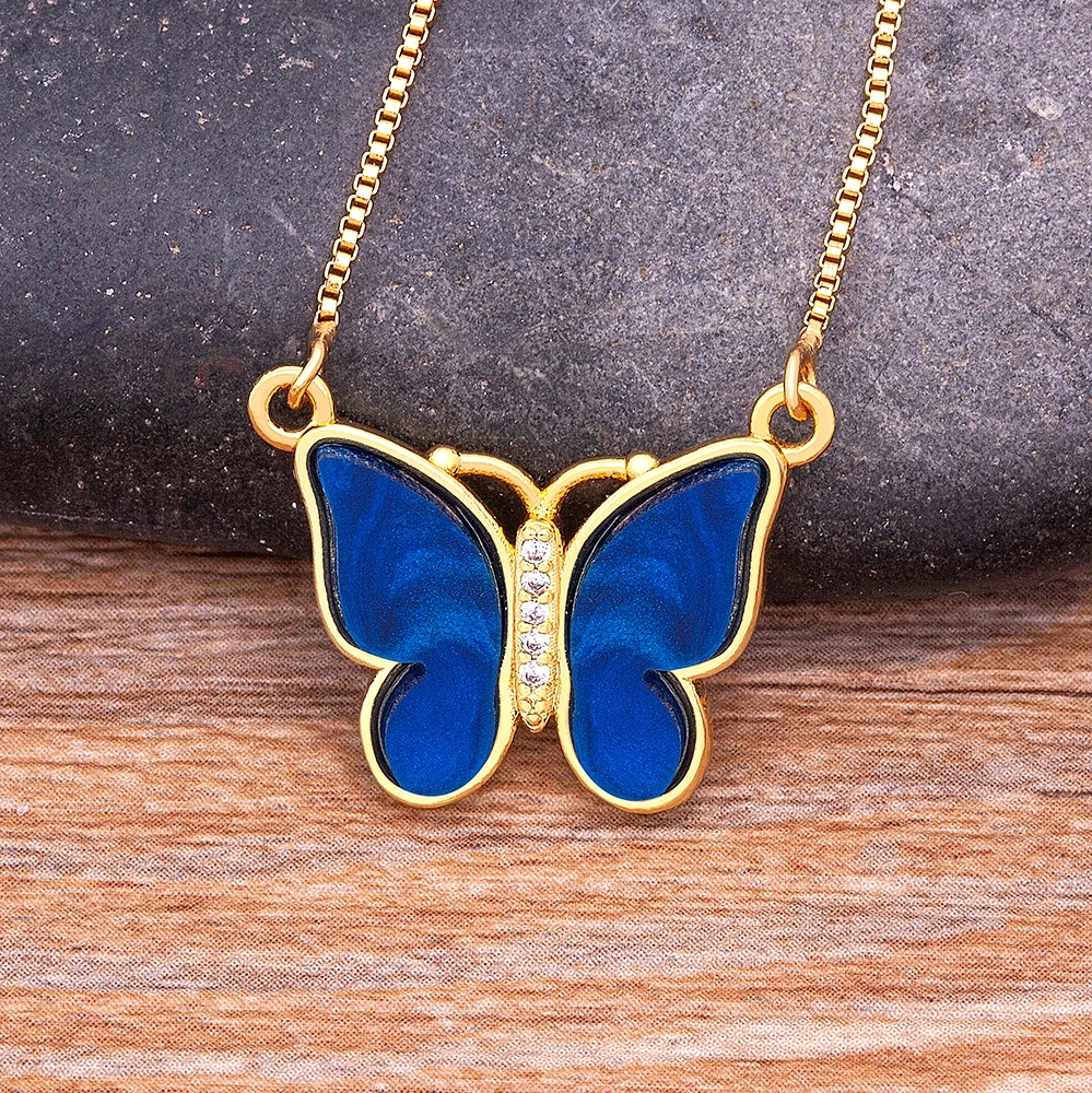 New Arrival 9 Colors Butterfly Pendant Necklace for Women Choker Copper CZ Chain Accessories Collar Jewelry Friends Party Gift