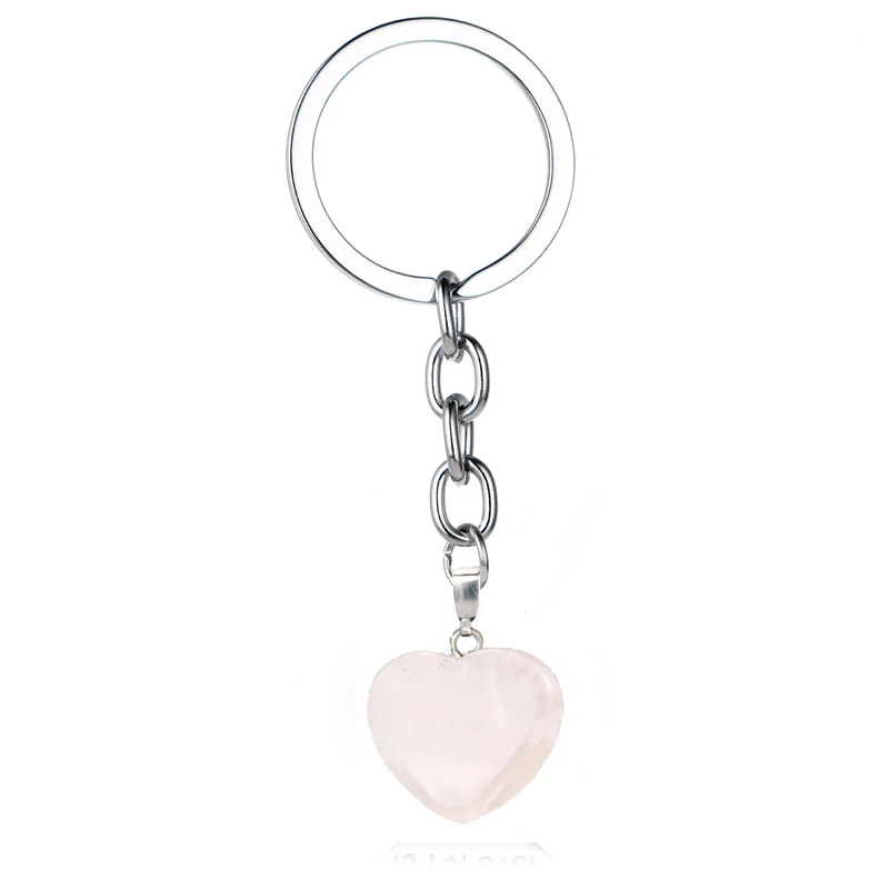 Natural Heart Stone Rose Quartz Keychain Crystal Healing Energy Opall Key Chain Ring On Bag Jewelry Wedding Party Gift