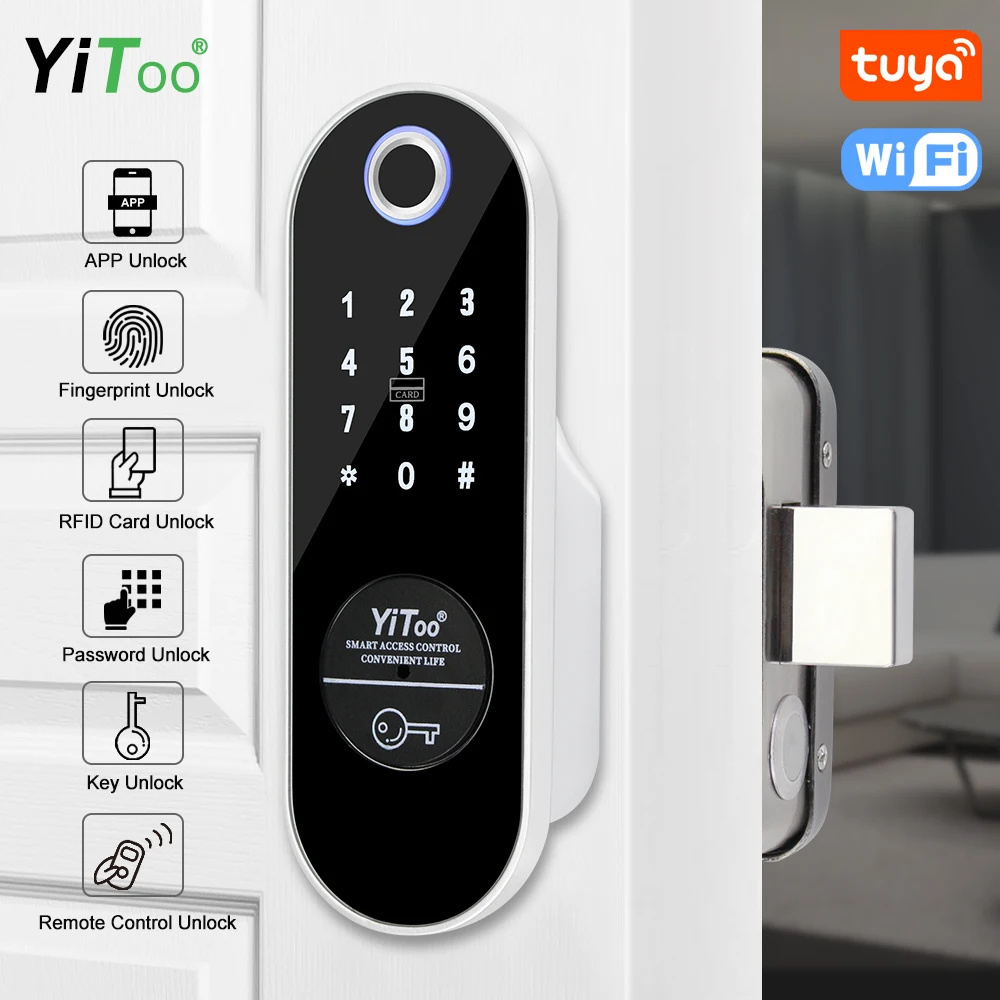 YiToo Fingerprint Door Lock Outdoor Waterproof Wifi Tuya Remote Control Electronic Keyless Entry Wooden Door Lock USB Batteries