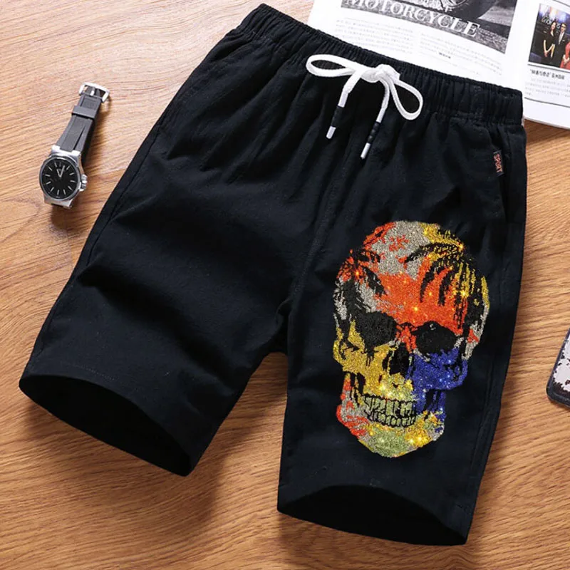 Spring Men's Hot Diamond Casual Shorts Comfortable And Fashionable 4XL Cotton Rhinestone Style Youth New Hip-Hop Shorts