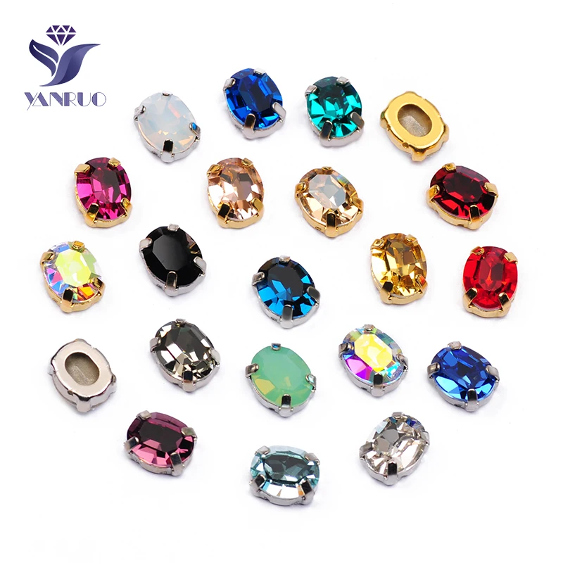 YANRUO 4128 Oval Sewn Stones And Crystals Strass DIY Pointed Back Handicraft Glass Rhinestones For Jewelry Making