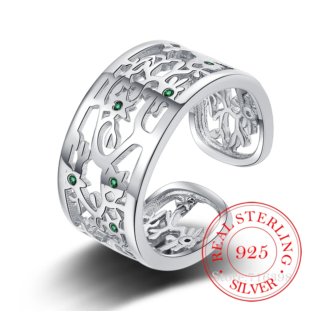 

Tree of Life Wide Finger Rings for Women 925 Sterling Silver Free Size Adjustable Ring Band New Design Bague