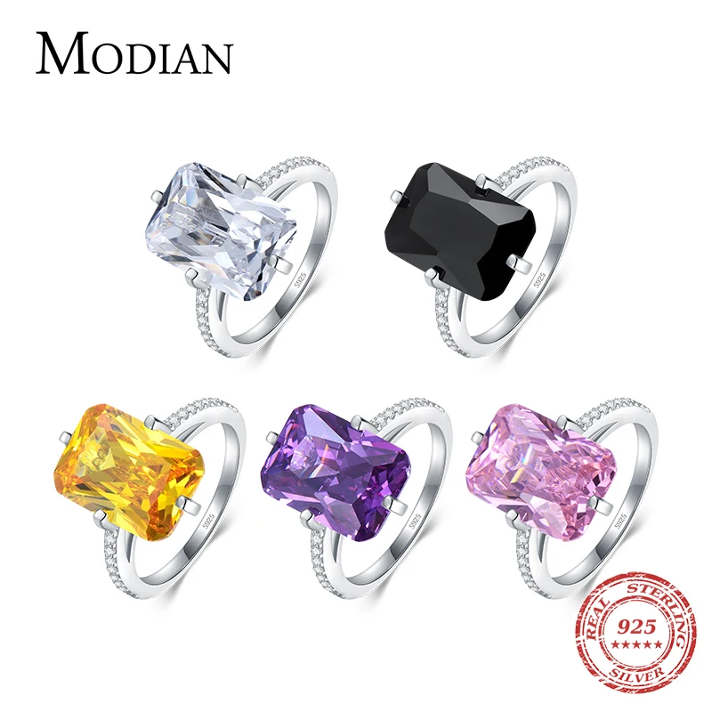 Modian 100% 925 Sterling Silver Persegi Panjang 5A Zirkon Bening Mewah Cincin Anniversary Pertunangan Perhiasan untuk Wanita Fashion Cincin