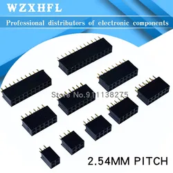 10pcs 2.54mm Double Row Straight Female 2-40P Pin Header Socket Connector 2x2/3/4/5/6/7/8/9/10/12/15/16/18/20/25/30/40Pin