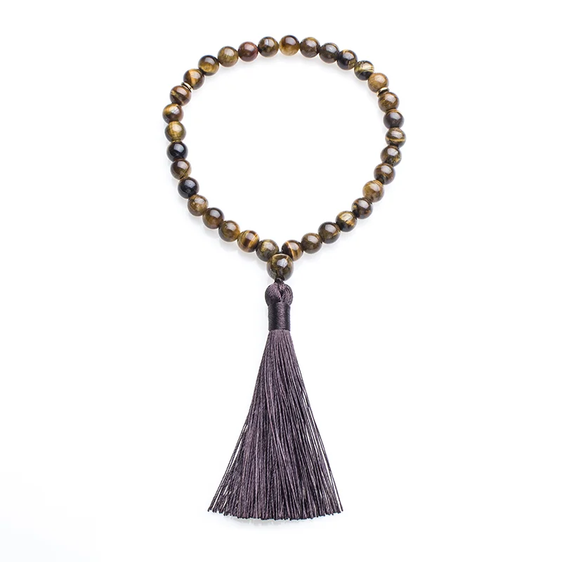 Bracciale islamico musulmano Tasbih 8mm naturale giallo occhio di tigre 33 perline rosario nappa