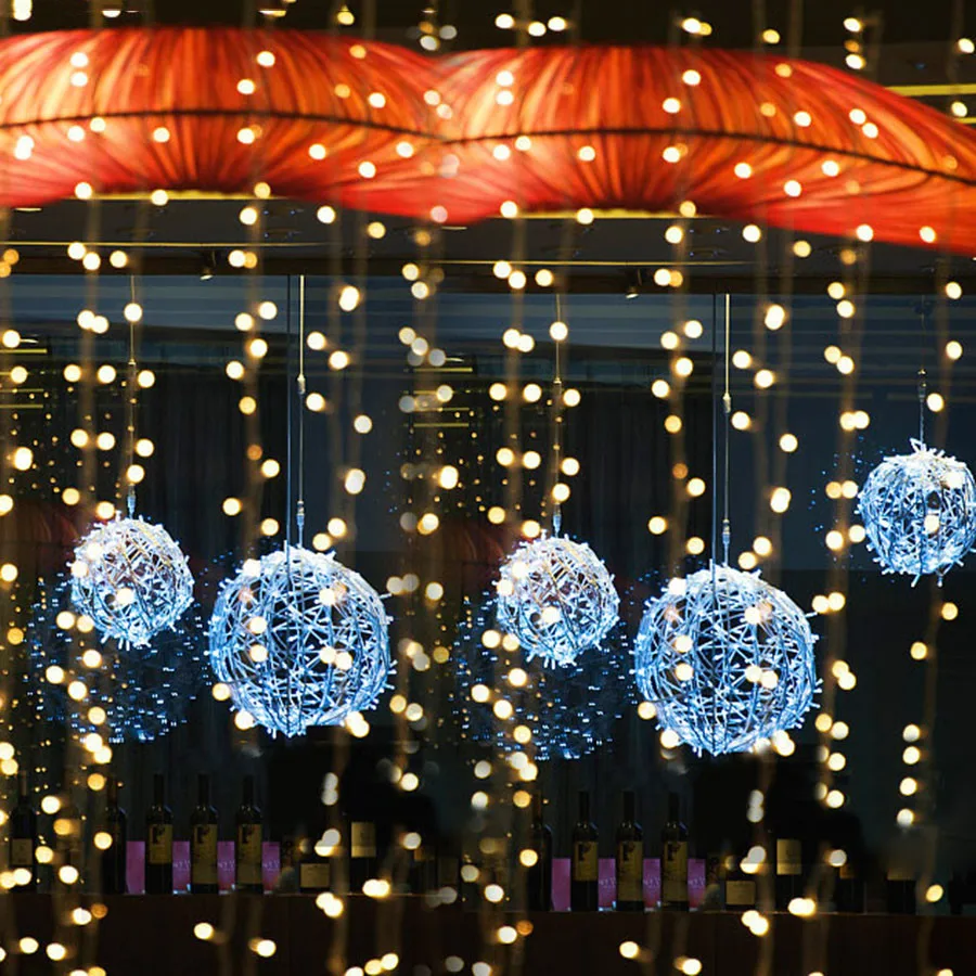 Christmas Tree Light Big Lantern Ball LED String Light Rattan Ball Globe Fairy Garland Light For Wedding Party Landscape Street