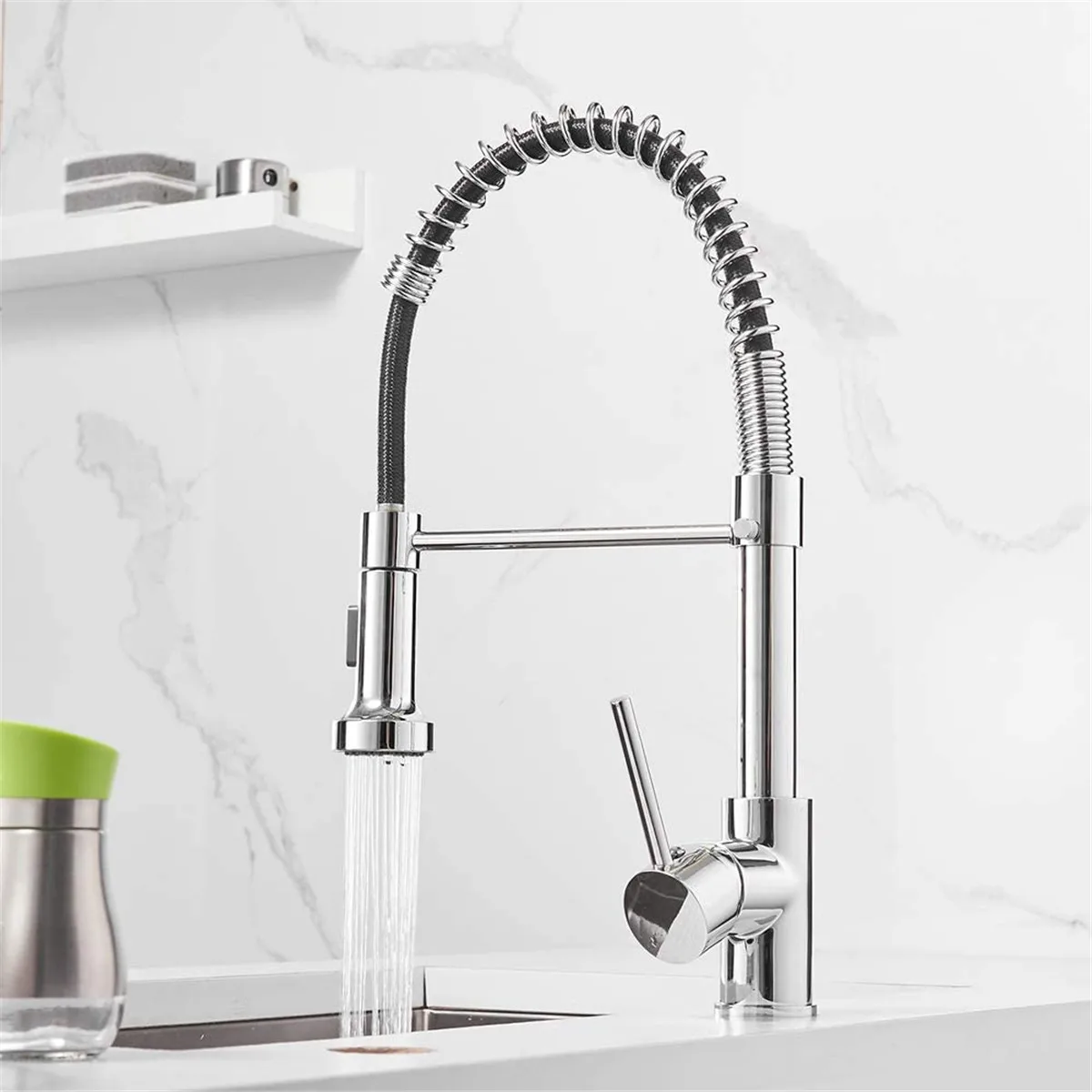 Black and Silver Brushed Nickel Kitchen Faucet Pull Out Sprayer Single Hole 360 Rotation Sink Faucet Hot Cold Water Mixer Tap