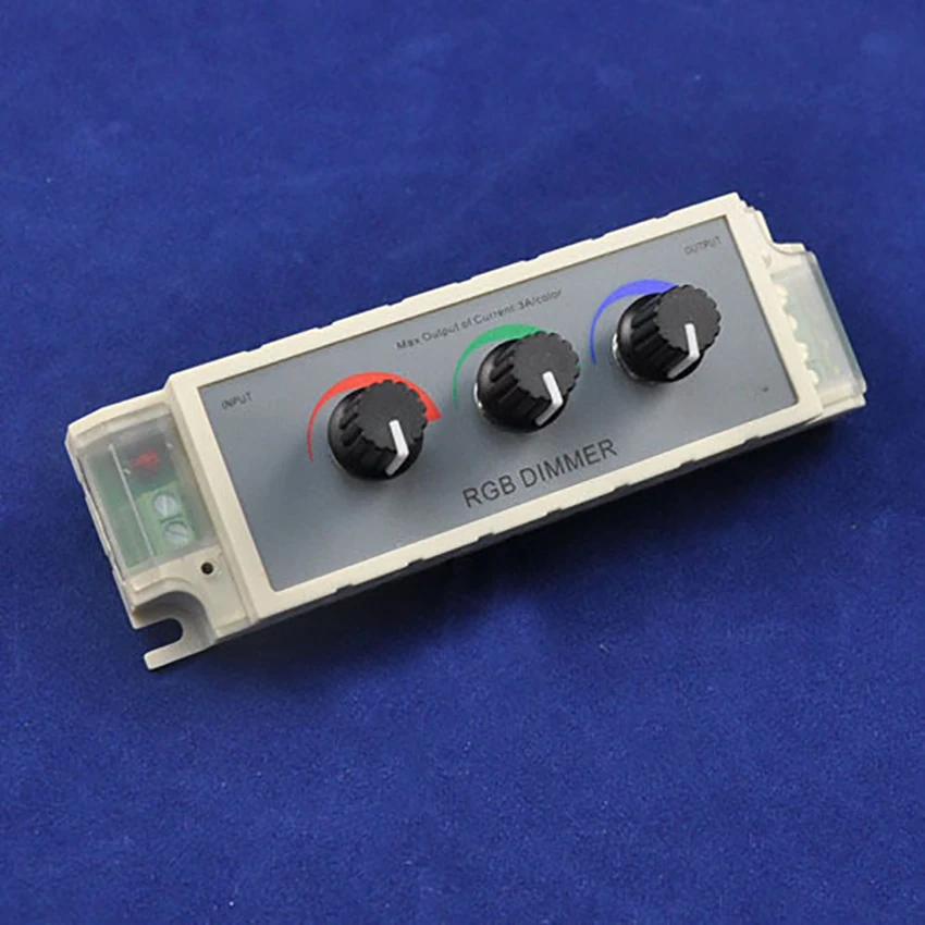 LED Light Strip Dimmer, DC 12V-24V xx3A PWM Dimming Controller, 3 Channel RGB Color Dimmer Knob Controller, Adjust Brightness