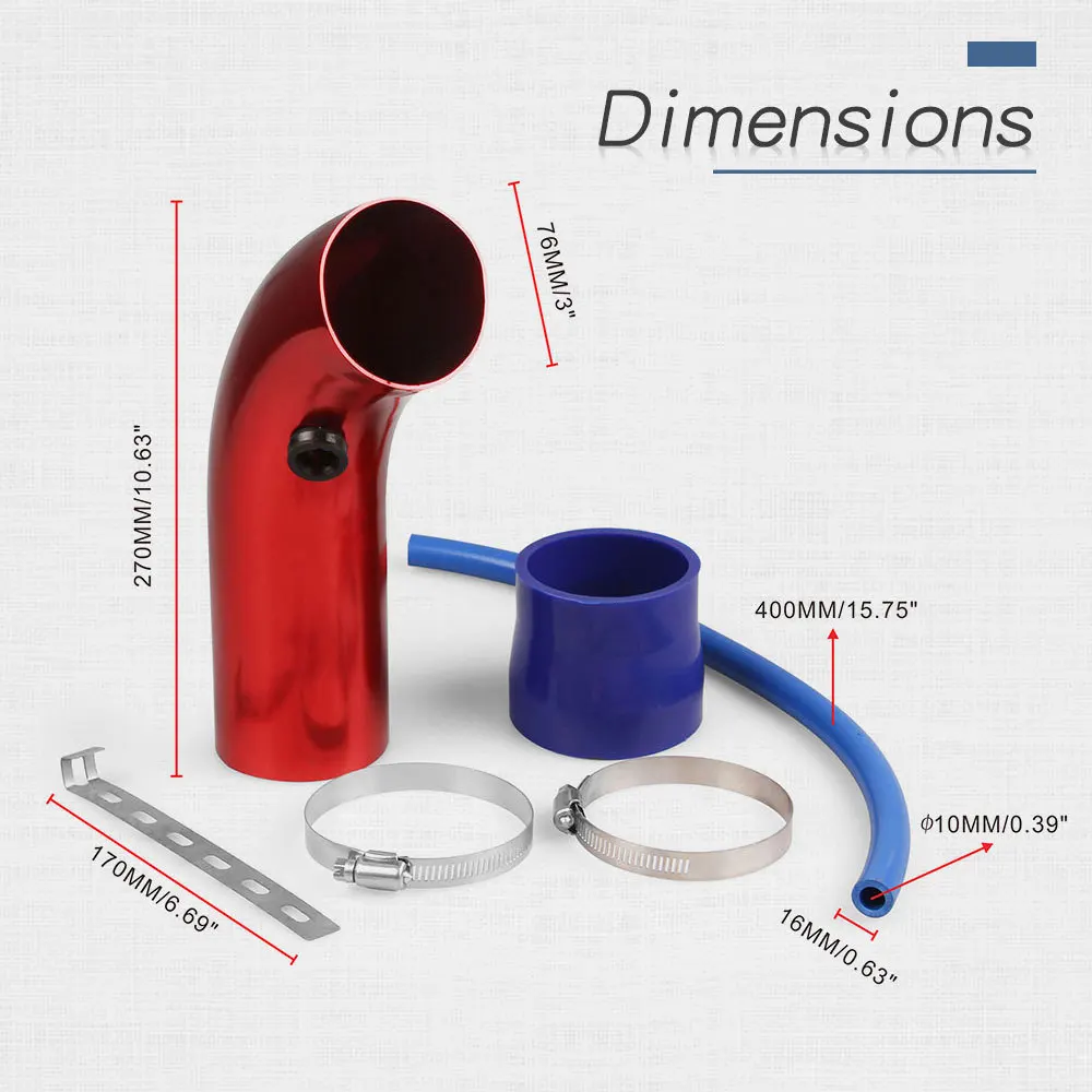 3 Inch  Aluminum Pipe Car Turbo Piping Cold Air Intake System Filter 76mm