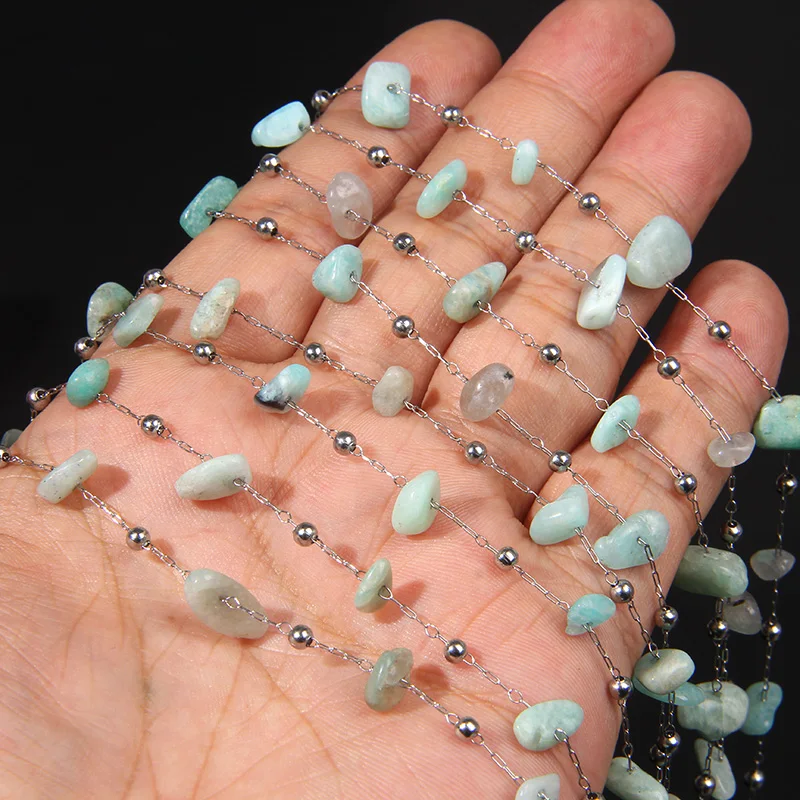 0.5/1Meter Dark Amazonite Chip Stone Necklace Bracelet Stainless Steel Chain Accessories For Jewelry Making Chain Components DIY