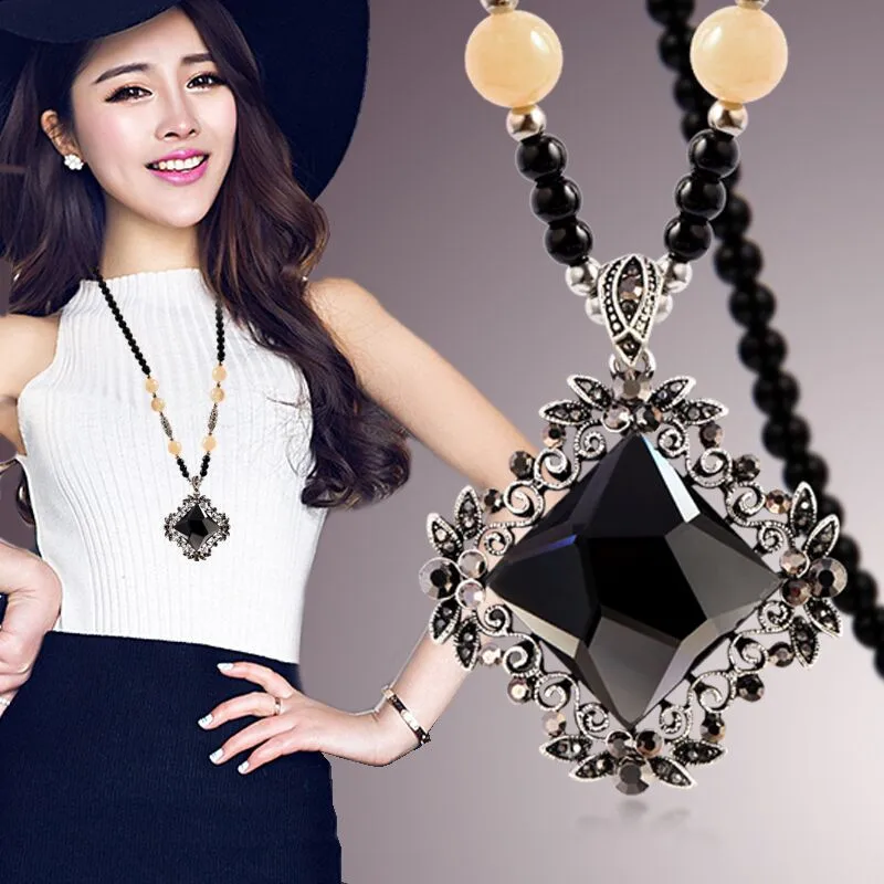 Chaîne de pull longue pour femmes, collier avec pendentif en cristal, Kpop, grand nom, géométrique, bleu, accessoires, nouvelle collection automne hiver 2019