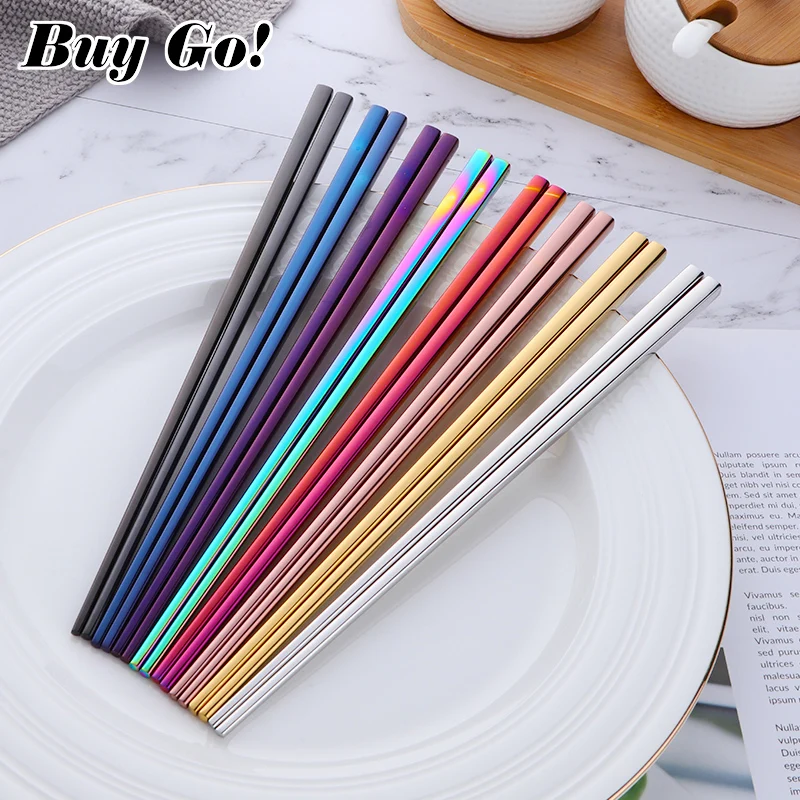 

1 pair Sushi Chopsticks 304 stainless steel Food Grade Square Chinese Silver Metal Chopstick Reusable Chop Stick Kitchen Tools