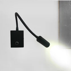 LED Wall Lamp 3W Home Hotel Loft Bedside Reading Book Black Wall Light Flexiable ON/OFF Switch 220V Spot Bulb Indoor Lighting