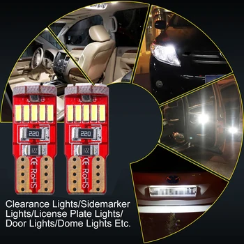 자동차 LED 인테리어 신호등, W5W LED 168 194 T10 4014 15SMD 트렁크 도어 사이드 마커 돔 독서 램프 화이트 6500K 12V, 10 개