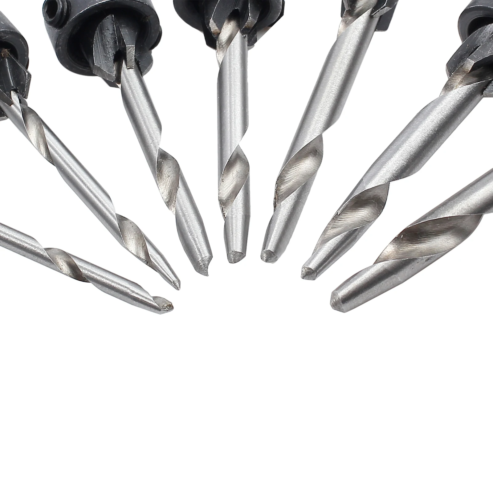 JUSTOOL 7Pcs Professional Countersink เจาะชุด Bit เจาะเรียวไม้สกรู Drills Stop Collar ไม้ Countersinks Drills