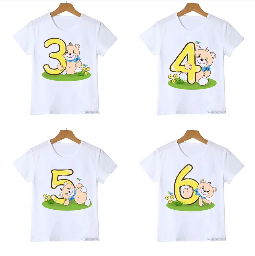 

New Cute Kawaii Cartoon Tiger With Number 2-12 Happy Birthday T Shirt Kids T-Shirt Tees Top Young Children Little Girl Boy