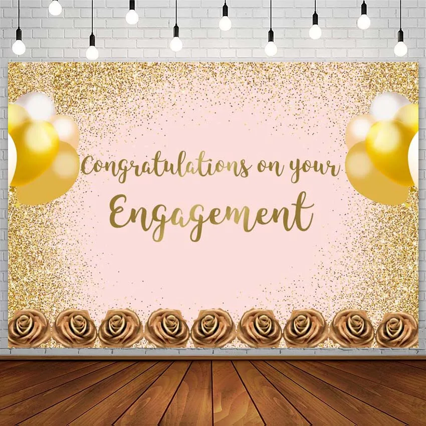 Mehofond Congratulation Engagement Backdrop Gold Balloon Wedding Shiny Black Photography Background Photo Studio Photocall Decor