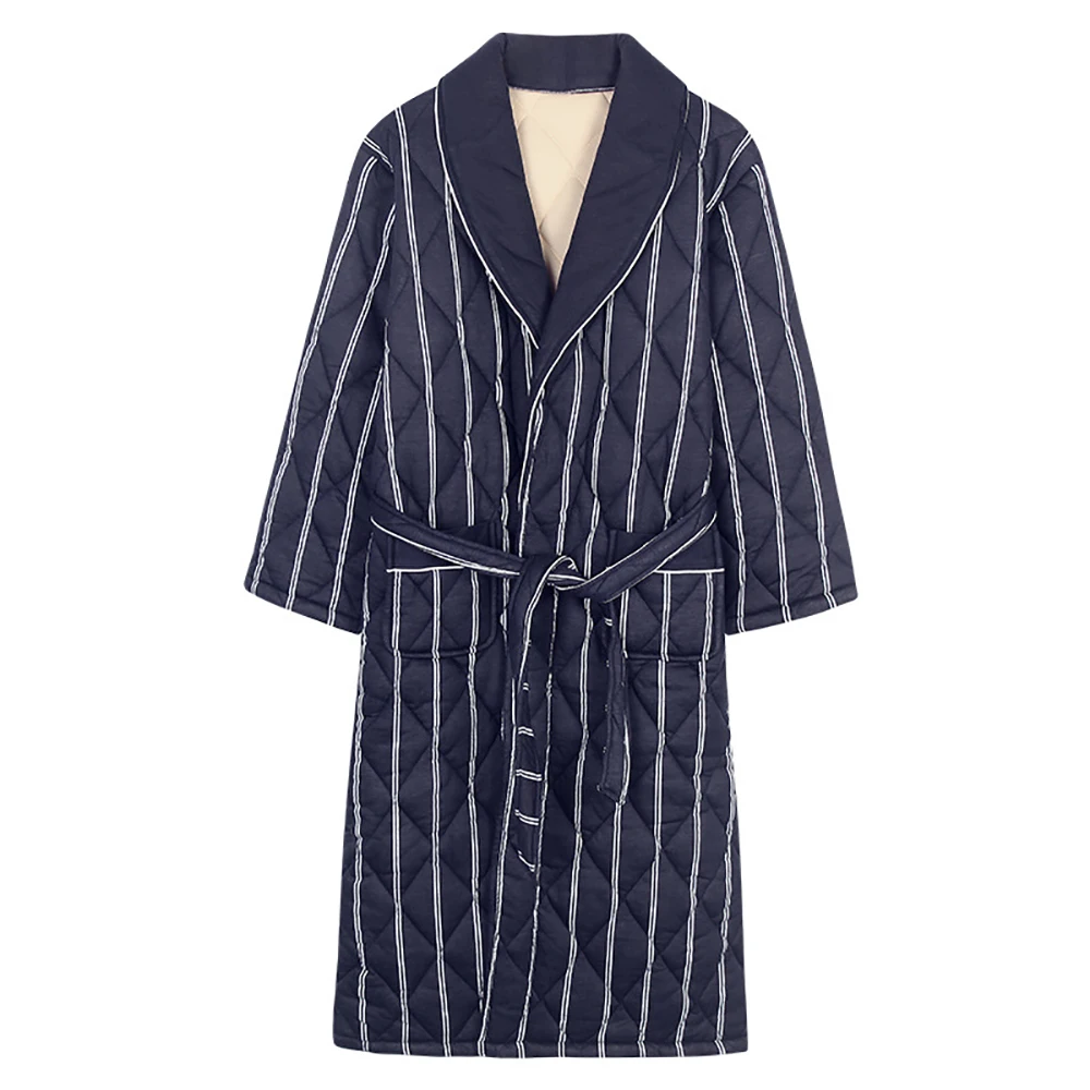 Mens Luxury Plaid Robe Autumn Winter Thick Long Bathrobes Man Cotton Soft Dressing Gown Breathable Kimono Bath Robe Plus Size