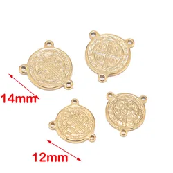 5pcs Saint Benedict Medal Links Stainless Steel Gold Jewelry Charm Connector for Bracelet Rosary Making Findings