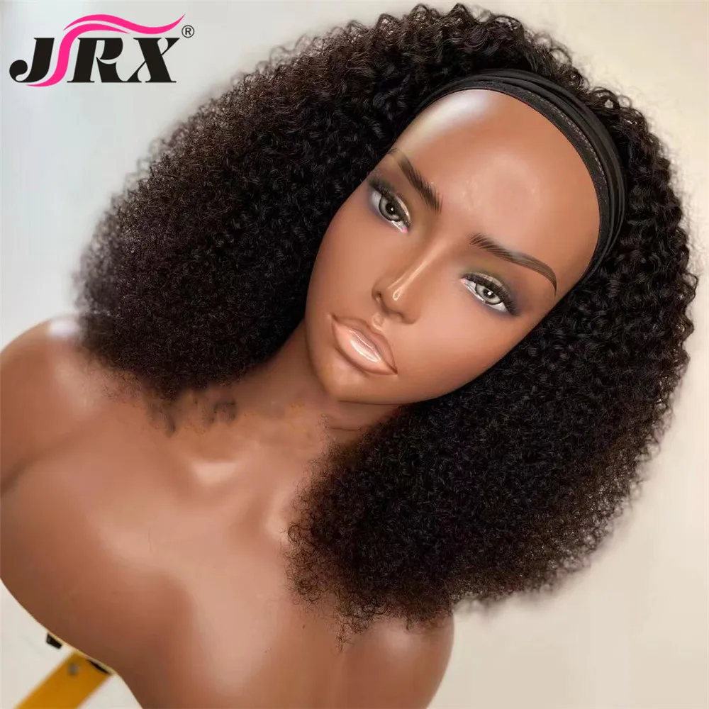 

Afro Kinky Curly Headband Wig for Black Women Full Machine Made Scarf Human Hair Wigs Peruvian Afro Curly Wigs Remy