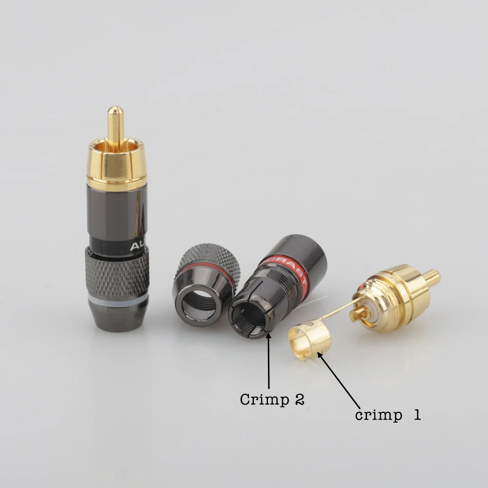 4PCS Audiocrast R010 Hifi 8Pcs RCA Plugs Gold Plated 6mm Male Double Self-Locking Lotus Wire Connectors Audio Adapter