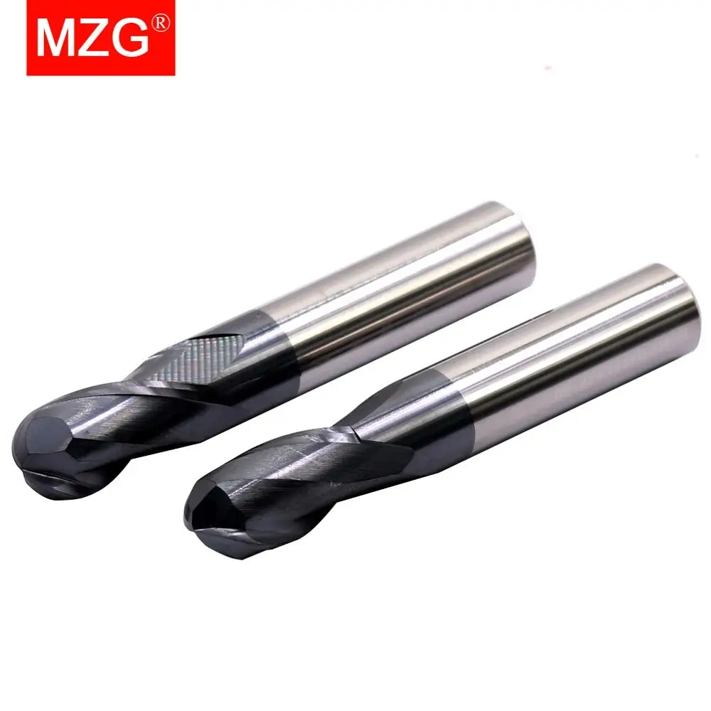 MZG 2 Flute HRC58 Ball Nose End Mill R0.5 6mm 8mm 10mm 12mm High Hardness Tungsten Carbide Cutter CNC Router Bit Milling Tool